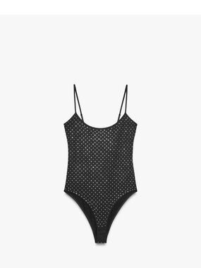 Zara Black Crystal Bodysuit with Thin Straps